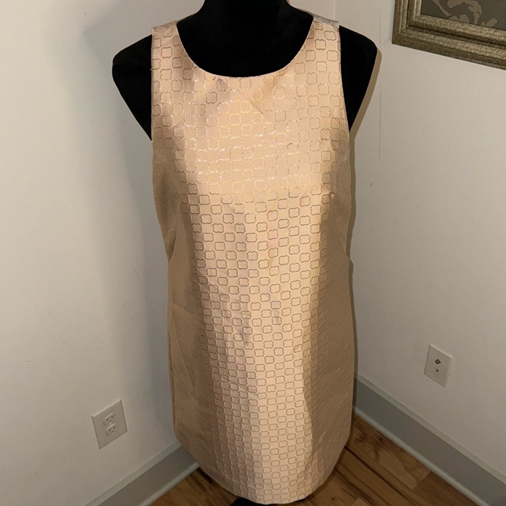 Ann‎ Taylor blush beige gold print sleeveless jacquard shift dress Sz 4